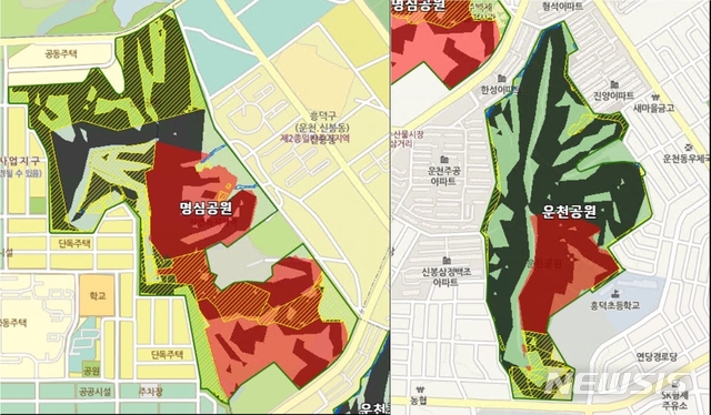 【청주=뉴시스】청주시 흥덕구 명심공원(왼쪽)과 운천공원. (사진=청주시 제공) photo@newsis.com
