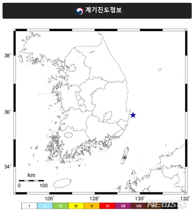 【서울=뉴시스】2일 오후 8시51분51초께 경상북도 포항시 남구 동남동쪽 33㎞ 해역에서 규모 2.7의 지진이 발생했다. 2019.07.02 (제공=기상청)