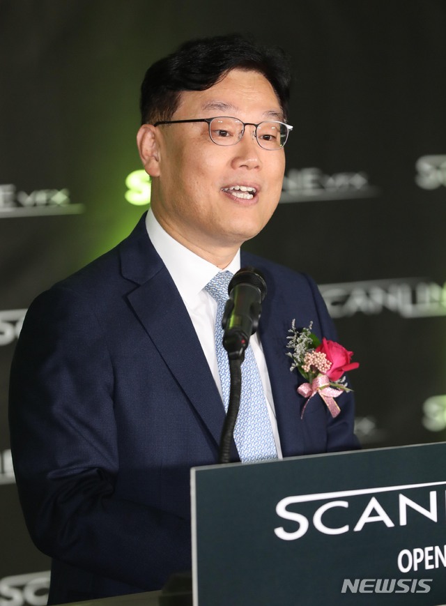 【서울=뉴시스】 고범준 기자 = 3일 오전 서울 마포구 DMC 산학협력연구센터에서 열린 스캔라인VFX코리아 글로벌 스튜디오 개관식에서 박태성 산업통상자원부 무역투자실장이 인사말을 하고 있다. 2019.07.03. bjko@newsis.com