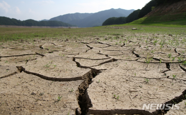 【인제=뉴시스】한윤식 기자 = 최근 강원 영서지역에 가뭄이 지속되는 가운데 지난 13일 오후 인제군 남면 소양호가 극심한 가뭄으로 바닥을 드러내고 있다. 이날 현재 소양강댐 수위는 172.52m, 저수율 48.4%로 올 들어 수위는 10.4m, 저수율 15.9% 감소했다.2019.07.14. ysh@newsis.com&nbsp; 