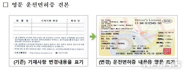 【서울=뉴시스】 영문 병기 운전면허증 견본. 2019.07.15 (사진 = 도로교통공단 제공)