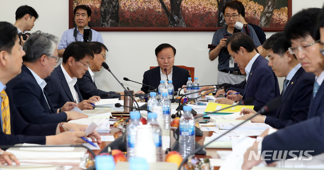 【서울=뉴시스】 박영태 기자 = 17일 오전 서울 여의도 국회에서 열린 예산결산특별위원회의 제1차 추가경정예산안 등 조정 소위원회를 김재원 위원장이 주재하고 있다. 2019.07.17.since1999@newsis.com