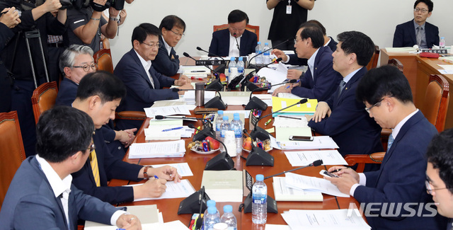 【서울=뉴시스】 박영태 기자 = 17일 오전 서울 여의도 국회에서 열린 예산결산특별위원회의 제1차 추가경정예산안 등 조정 소위원회를 김재원 위원장이 주재하고 있다. 2019.07.17.since1999@newsis.com