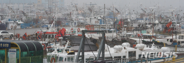 【제주=뉴시스】우장호 기자 = 제5호 태풍 '다나스(DANAS)'가 북상 중인 가운데 18일 오후 제주시 한림읍 한림항에 선박들이 대피해 있다. 기상청에 따르면 태풍 다나스는 대만 타이페이 북동쪽 약 240㎞ 부근 해상을 지나면서 중으로 강도를 높혀 19일 오후부터 제주도에 본격적인 영향을 줄 것으로 보인다. 2019.07.18. woo1223@newsis.com