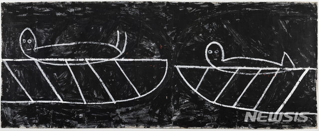 【서울=뉴시스】노은님, 나뭇잎배, 1987, Mixed media on paper, 206ⅹ505cm