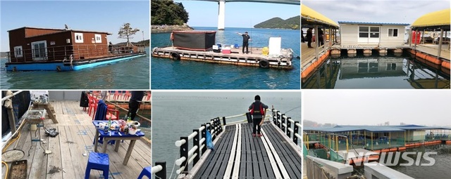 【세종=뉴시스】해상낚시터를 불법 설치·개조하고 낚시행위 중 금지된 음주를 하다 적발된 모습들. 2019.07.24. (사진= 행정안전부 제공)