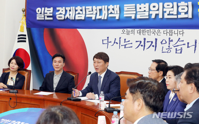 【서울=뉴시스】이종철 기자 = 5일 서울 여의도 국회에서 열린 더불어민주당 일본경제침략대책특위 전체회의에서 최재성 위원장이 모두발언을 하고 있다. 2019.08.05. jc4321@newsis.com