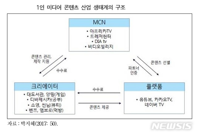 【서울=뉴시스】1인 미디어 콘텐츠 산업 생태계 구조. 2019.08.06.(그래프=한국노동연구원 제공)