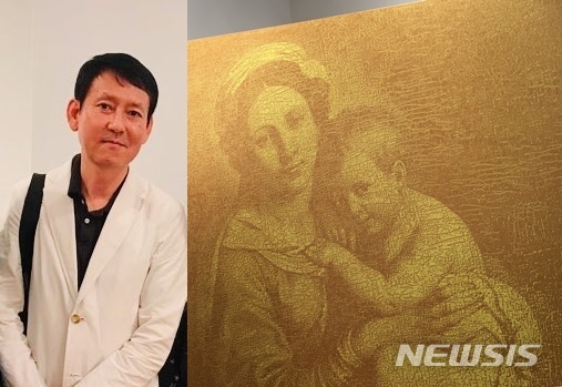 【서울=뉴시스】김동유 작가와 그의 균열 시리즈 신작. Madonna & child. 180*180cm, 캔버스에 오일, 2019