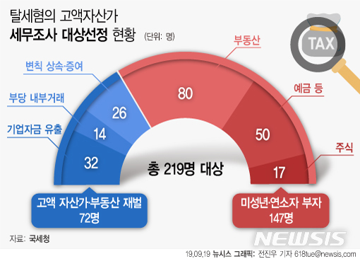 국세청, 자산가 219명 세무조사…재산 44억 미성년자 포함