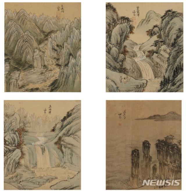 【서울=뉴시스】겸재 정선 만폭동(2억5000만원 낙찰)벽하담(2억 낙찰), 진주담(2억5000만원 낙찰), 총석정(2억원 낙찰)이 마이아트옥션 9월 경매에서 추정가에서 낙찰됐다.