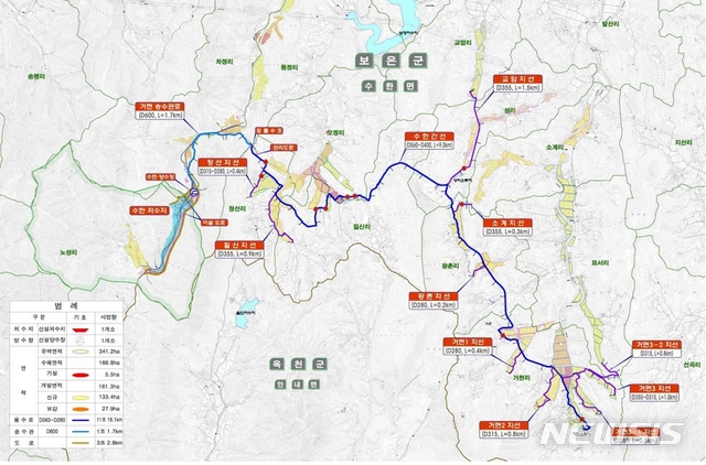 【보은=뉴시스】충북 보은 수한지구 다목적 농촌용수 개잘사업 계획도.(사진=한국농어촌공사 보은지사 제공) photo@newsis.com