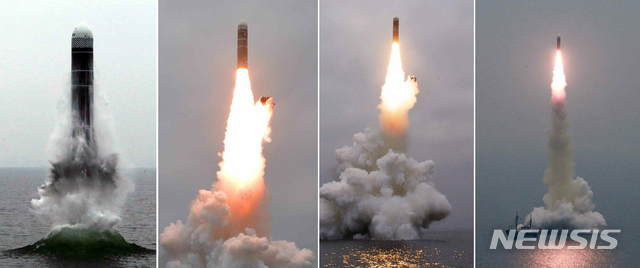 【서울=뉴시스】북한 로동신문은 3일자 지면에 어제 오전 "동해 원산만 수역에서 새형의 잠수함탄도탄(SLBM) '북극성-3'형 시험발사를 성공적으로 진행했다"고 보도했다. 2019.10.03. (사진=노동신문 켑쳐) photo@newsis.com