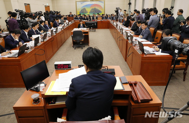 【서울=뉴시스】 장세영 기자 = 윤석헌 금융감독원장이 8일 오전 서울 국회 정무위원회의 금융감독원 국정감사에서 국감보고 하고 있다. 2019.10.08.&nbsp; photothink@newsis.com