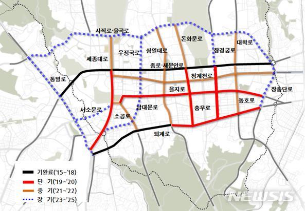 【서울=뉴시스】 녹색교통진흥지역 내 도로공간재편 위치도. 2019.10.09. (그림=서울시 제공)