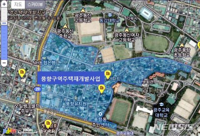 【광주=뉴시스】 광주시 북구 풍향동 주택재개발사업 지역. (사진=다음지도 캡쳐) photo@newsis.com