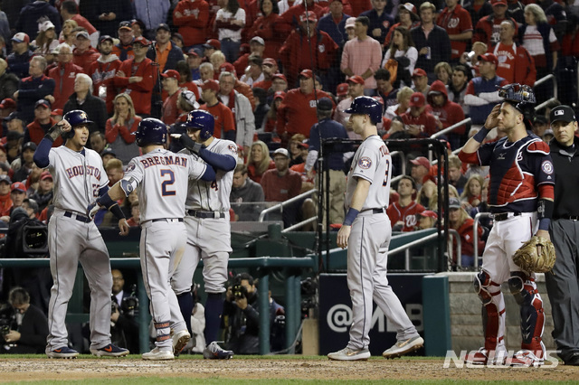 【워싱턴=AP/뉴시스】 사인 훔치기 의혹에 휩싸인 휴스턴 애스트로스. 2019.10.26