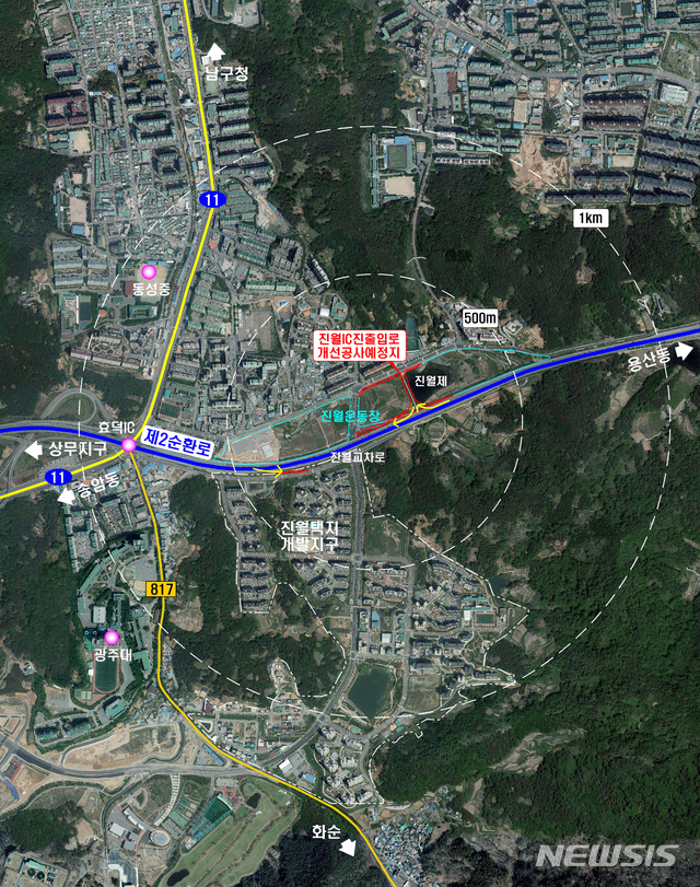 [광주=뉴시스] 광주 남구 제2순환도로 진월IC 진출입로 개선사업 위치. photo@newsis.com