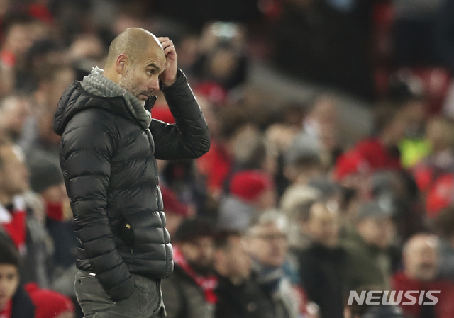 【리버풀(영국)=AP/뉴시스】주젭 과르디올라 맨체스터시티 감독