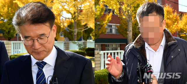 [광주=뉴시스] 신대희 기자 = 정종제 광주시 행정부시장(왼쪽)과 윤영렬 광주시 감사위원장이 14일 구속 전 피의자 심문을 받기 위해 광주지법 101호 법정으로 들어가기 전 취재진 질문을 받고 있다. 정 부시장과 윤 감사위원장은 광주 민간공원 특례사업과 관련해 직권남용 권리행사방해 혐의로 사전 구속영장이 청구됐다. 2019.11.14. sdhdream@newsis.com