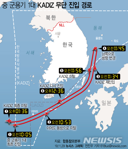 [서울=뉴시스]합동참모본부 관계자에 따르면 중국 군용기 1대가 29일 한국방공식별구역(KADIZ·카디즈)을 무단으로 진입해 공군 전투기가 긴급 출격해 대응했다. 중국 군용기는 우리 군의 경고통신에도 응답을 하지 않은 것으로 전해졌다. (그래픽=전진우 기자) 618tue@newsis.com