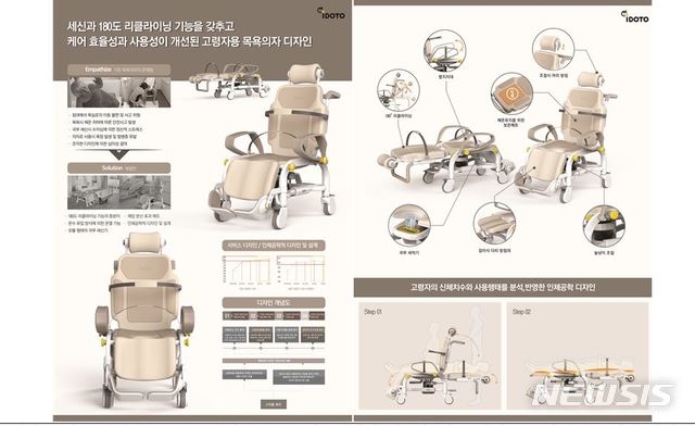 [부산=뉴시스] 2019부산국제디자인어워드 일반부 대상 디자인글꼴 ‘세신과 180도 리클라이닝 기능을 갖춘 케어 효율성과 사용성이 개선된 고령자용 목욕의자 디자인’이다. 