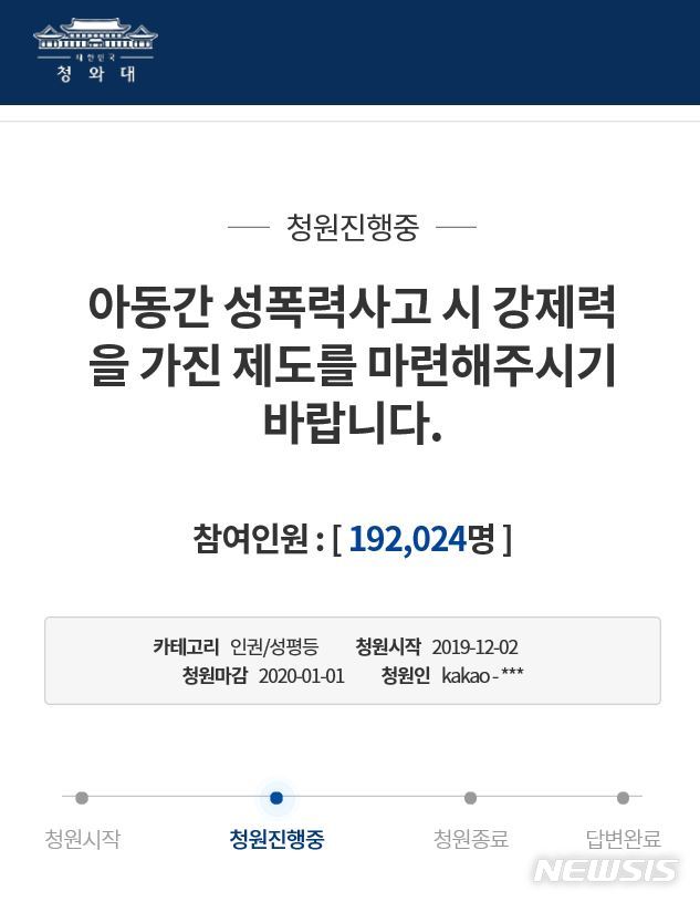 [서울=뉴시스]3일 청와대 국민청원 홈페이지 화면. 2019.12.03. (사진=청와대 국민청원 홈페이지 캡쳐)