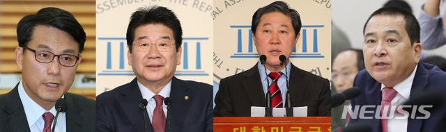  [서울=뉴시스] 자유한국당 차기 원내대표 경선에 출사표를 던진 윤상현·강석호·유기준·심재철 의원(왼쪽부터). 