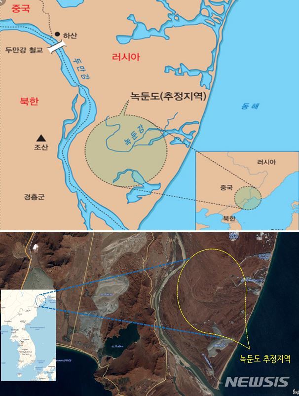 [서울=뉴시스]녹둔도 추정 위치도. (위치도=뉴시스 DB)