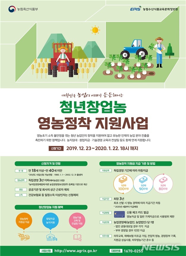 [세종=뉴시스]청년농업인 영농정착지원사업 대상자 모집 포스터. (사진 = 농림축산식품부 제공)
