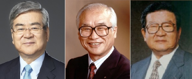 [서울=뉴시스] 왼쪽부터 고(故) 조양호 전 한진그룹 회장, 고 김우중 전 대우그룹 회장, 고 구자경 LG 명예회장. 2019.12.19. (사진=각사 제공) 