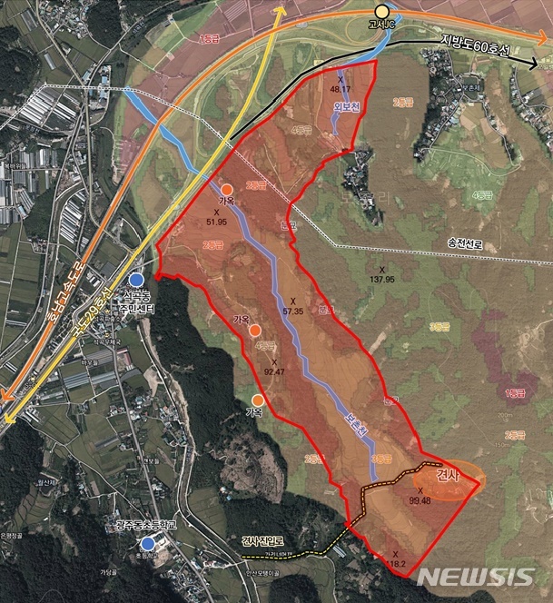 [담양=뉴시스] 송창헌 기자 = 전남 담양군 고서면 보촌지구 도시개발사업 예정지 중 88만5731㎡(0.88㎢)가 개발기대감에 따른 투기 성행 우려가 있어 2022년 12월19일까지 3년 간 개발행위허가 제한지역으로 지정됐다고 담양군이 19일 밝혔다. (사진=담양군 제공) 2019.12.19 photo@newsis.com
