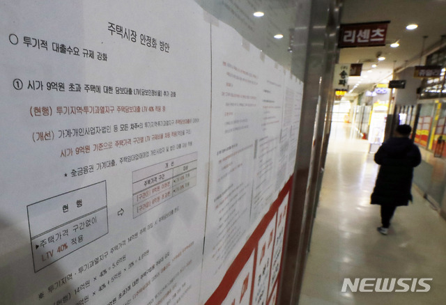 [서울=뉴시스]최동준 기자 = 22일 서울 송파구의 한 부동산 중개업소에 정부의 주택시장 안정화 방안 대출 규제 안내문이 붙어 있다. 2019.12.22.&nbsp; photocdj@newsis.com