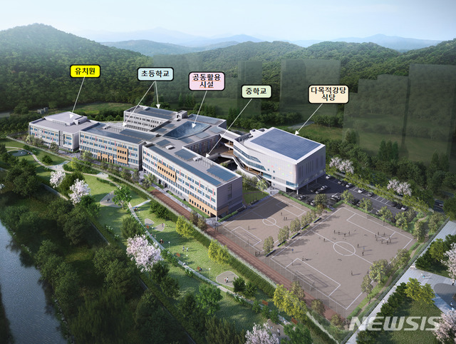 [대구=뉴시스]김정화 기자 = 대구시교육청은 매년 줄어드는 학생 수에 대비해 대구지역 최초로 유·초·중 통합운영학교 운영을 추진 중이다. 사진은 연경지구 내 통합운영학교 조감도. (사진 = 대구시 교육청 제공) 2019.12.26. photo@newsis.com
