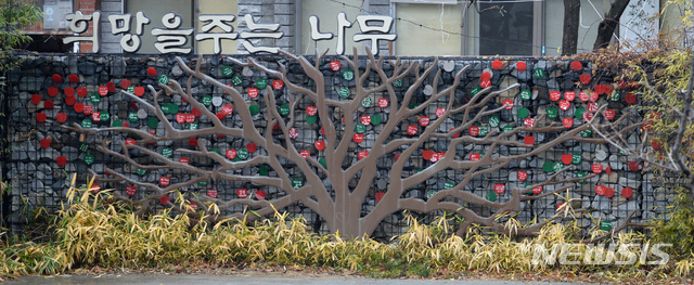 [전주=뉴시스] 김얼 기자= 2000년부터 이어진 전주 얼굴 없는 천사의 기부금이 도난당한 30일 전북 전주시 노송주민센터 일원에 기부금이 놓여 있던 희망을 주는 나무 주변이 썰렁하기 그지없다. 2019.12.30. pmkeul@newsis.com