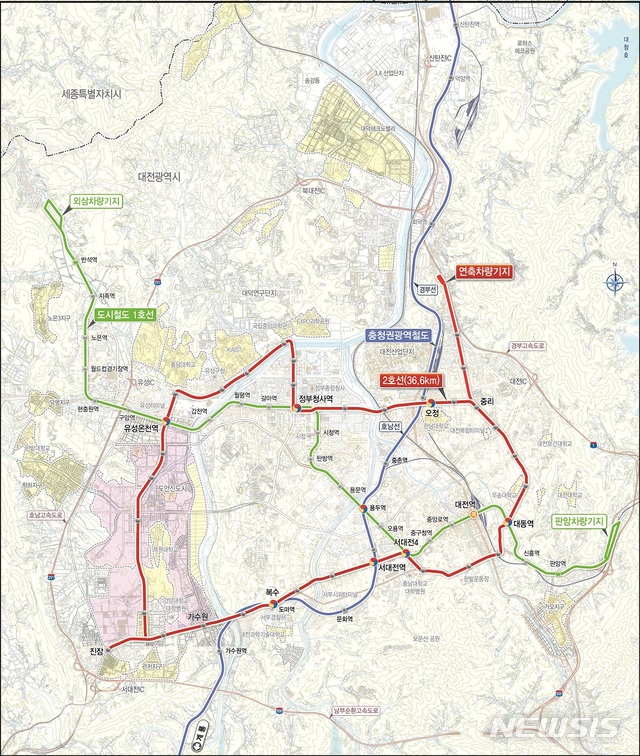 [대전=뉴시스] 대전도시철도2호선 트램 노선도