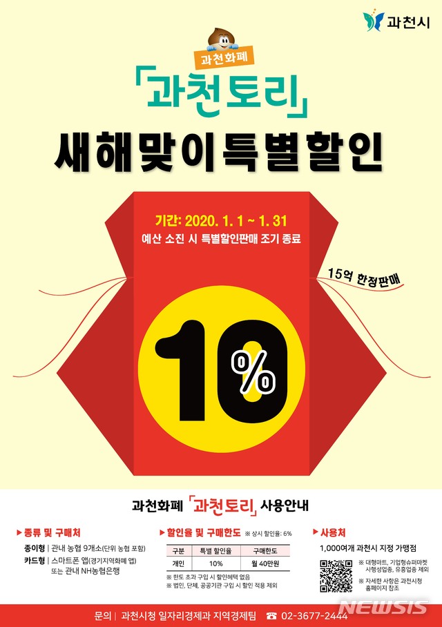 [과천=뉴시스] 박석희 기자 =지역화폐 과천토리, 새해 특별할인 판매 안내 포스터.