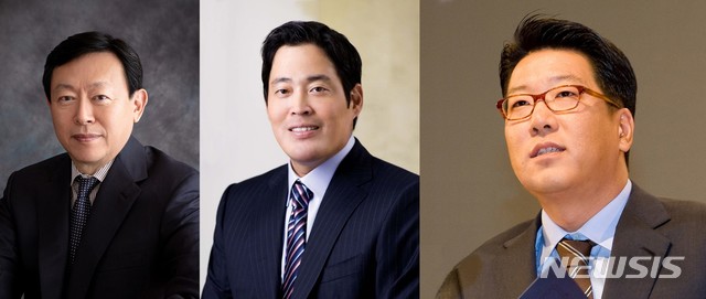 [서울=뉴시스] (왼쪽부터) 신동빈 롯데그룹 회장, 정용진 신세계그룹 부회장, 정지선 현대백화점그룹 회장.