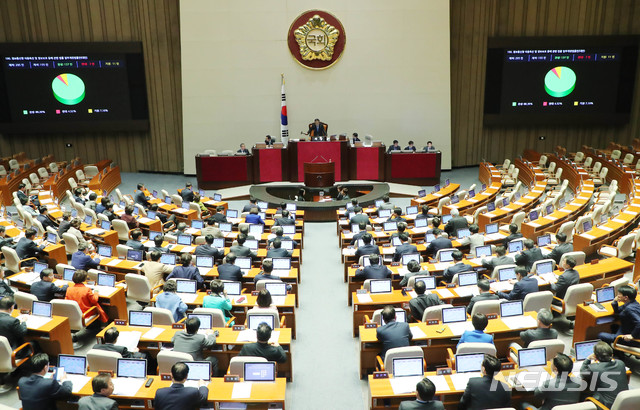 [서울=뉴시스] 장세영 기자 = 정보통신망 이용촉진 및 정보보호 등에 관한 법률 일부개정법률안이 9일 서울 여의도 국회에서 열린 제374회 국회(임시회) 제2차 본회의에 상정되어 가결되고 있다. 2020.01.09. photothink@newsis.com