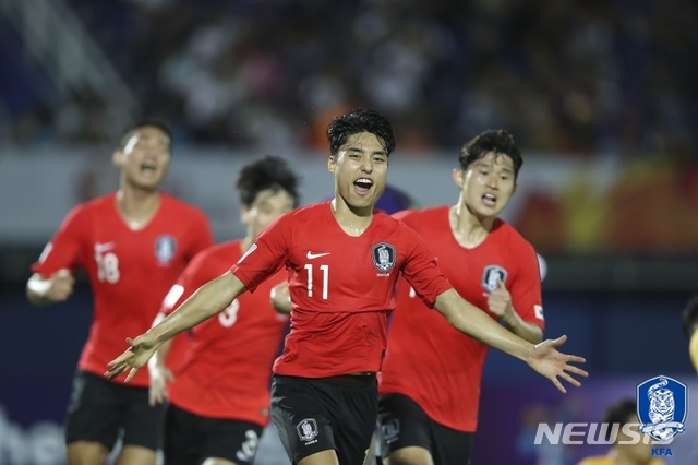 [서울=뉴시스]이동준의 환호.(사진=대한축구협회 제공) 