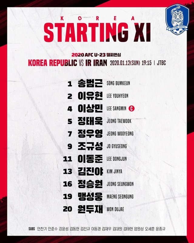 [서울=뉴시스]이란전 선발 명단.(사진=대한축구협회 제공)