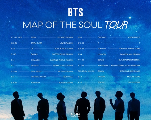 [서울=뉴시스] 방탄소년단 'BTS MAP OF THE SOUL TOUR' 개최 공지 포스터. (사진 = 빅히트 제공) 2020.01.22. realpaper7@newsis.com 