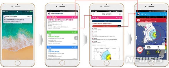 [서울=뉴시스] 지진 발생 시 '기상청 날씨알리미' 앱 푸시 알림 예시. (그림=기상청 제공)