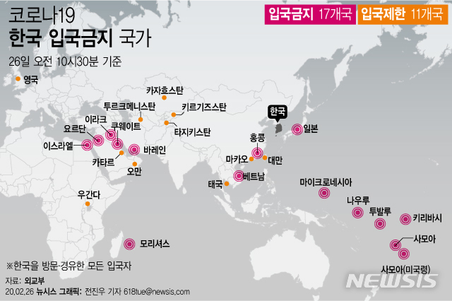 日·베트남·싱가포르, 대구·경북 입국 금지…제한 총 28개국(종합)