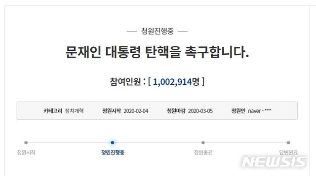 [서울=뉴시스](사진 = 청와대 국민청원 게시판 캡처) 2020.02.27.