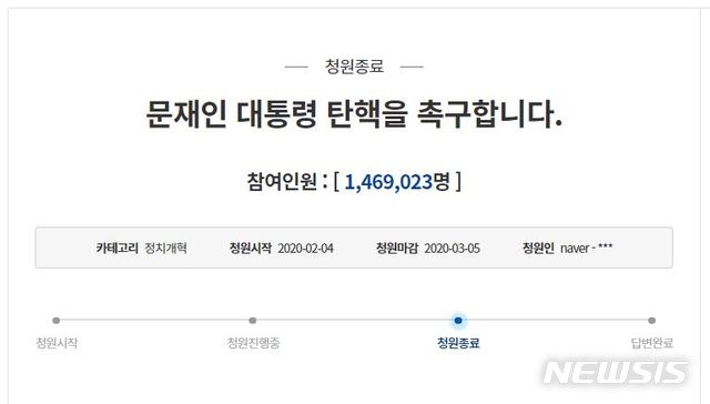 [서울=뉴시스](사진 = 청와대 국민청원 게시판 캡처) 2020.03.05.