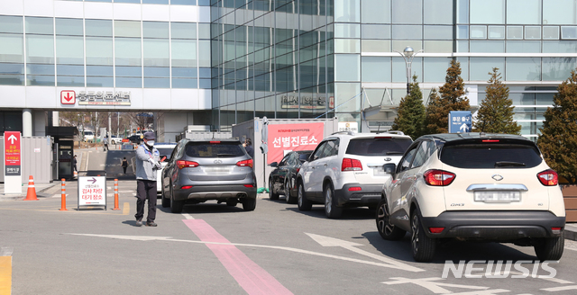 칠곡경북대병원의 드라이버스루 선별진료소