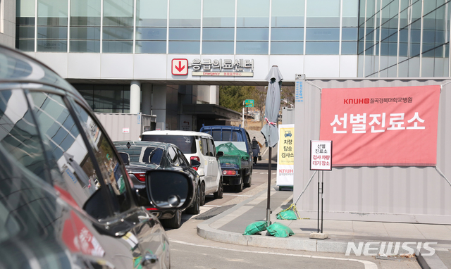 칠곡경북대병원의 드라이버스루 선별진료소