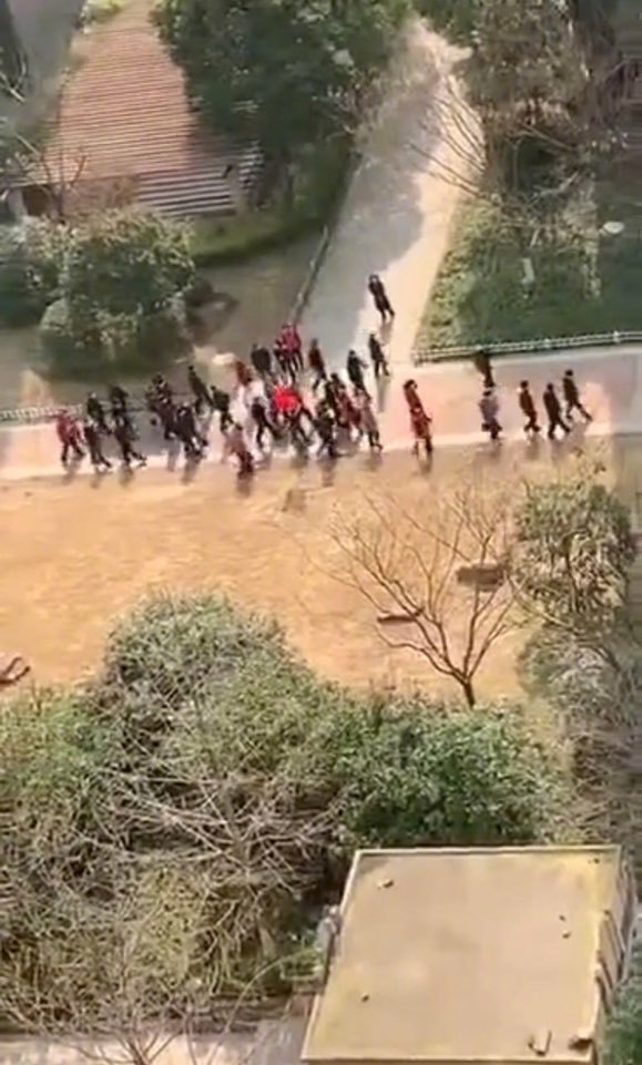 [서울=뉴시스]중국 쑨춘란(孫春蘭) 부총리가 코로나바이러스 감염증(코로나19) 발원지 우한시에서 민생 탐방하는 현장에서 주민들의 항의하는 일이 벌어졌다. 중국 웨이보에서 확산되는 영상을 캡쳐한 사진으로 쑨 부총리 일행이 5일 우한시 칭산구의 한 아파트 단지를 시찰하고 있는 모습이 담겨있다. <사진출처: 웨이보> 2020.03.06 