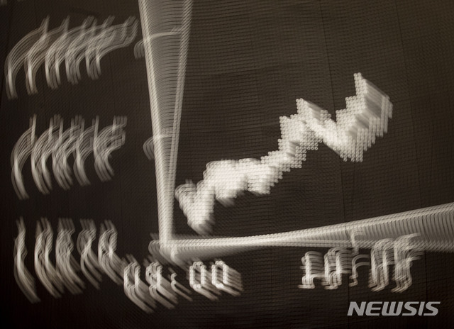 [프랑크푸르트(독일)=AP/뉴시스]지난 3월9일 독일 프랑크푸르트 주식시장에서 DAX 지수의 추이를 보여주는 그래프가 전광판에 보이고 있다. 